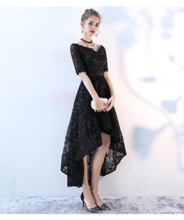 

2019 New Gothic Black High Low Wedding Dresses With Half Sleeves V Neck Inforfmal Women Non White Bridal Gowns For non Traditional8906632