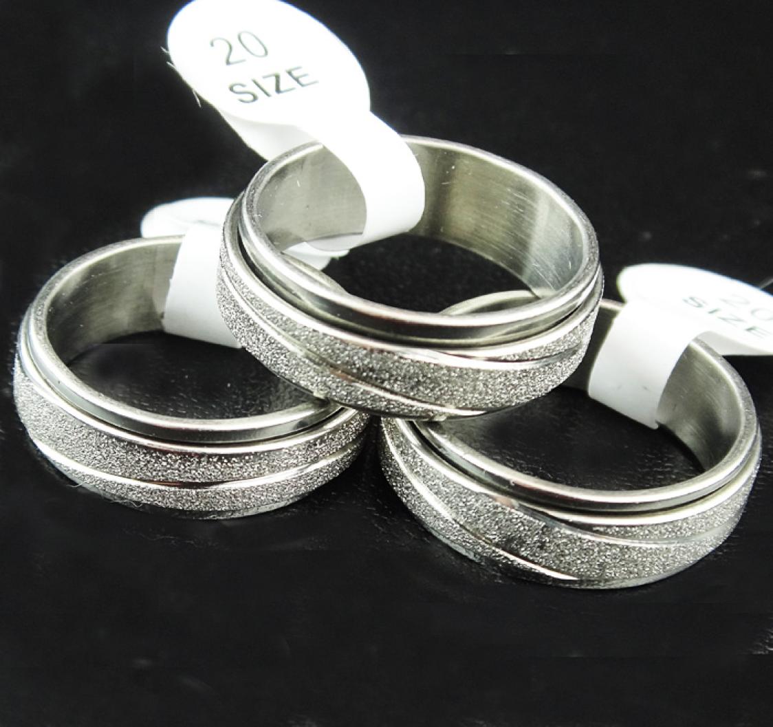 

Selling 20pcs Frosted Stainless steel Double Layer Spin Rotate Mens Womens Silver Rings Whole Lots A3097662852
