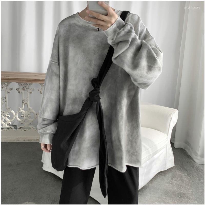 

Men's T Shirts 2023 Autumn And Winter Youth Round Neck Long-sleeved T-shirt Fashion Casual Old Loose Pullover Tide Gray -XL