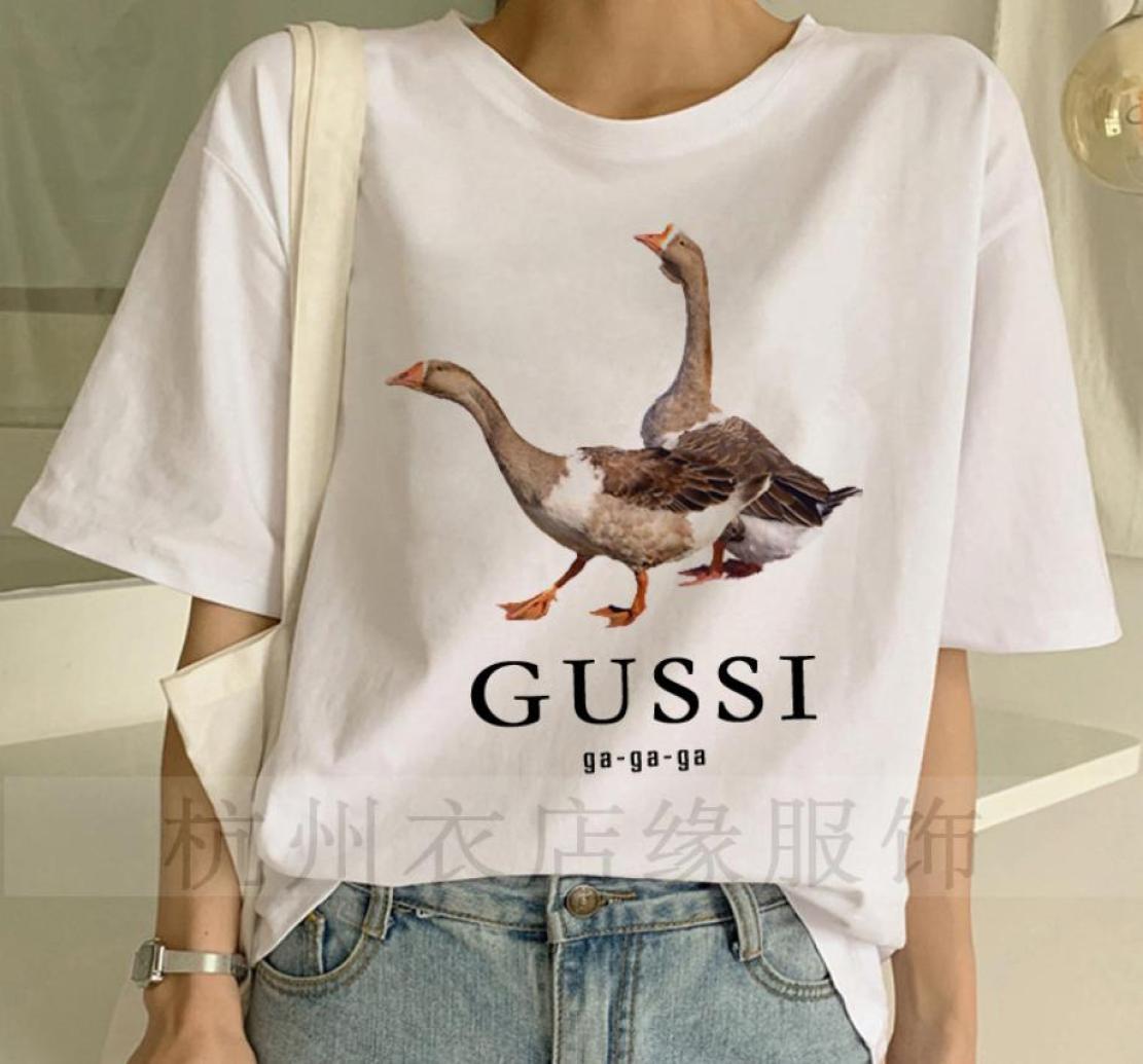 

Funny fashion style women039s cute two goose Ga Ga Gussi big children039s Tee 2019 Harajuku casual round neck cotton Tshirt9106292, Brown