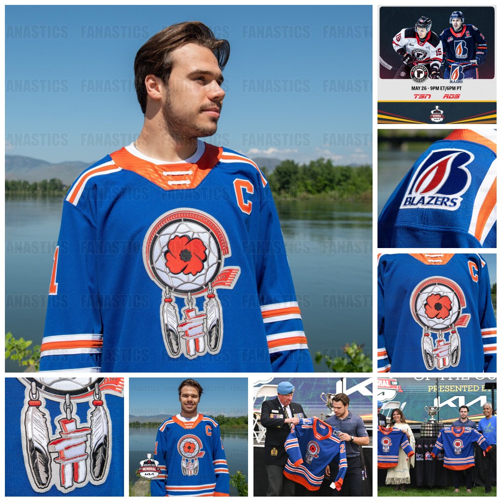 

Kamloops"Blazers"Jerseys 2023 Memorial Cup Hockey Commemorative Jerseys Openning Jesse Sanche Logan Bairos Olen Zellweger Ryan Nolan Aapo Sarell Max Emmitt, 2023 memorial cup youth s-xl