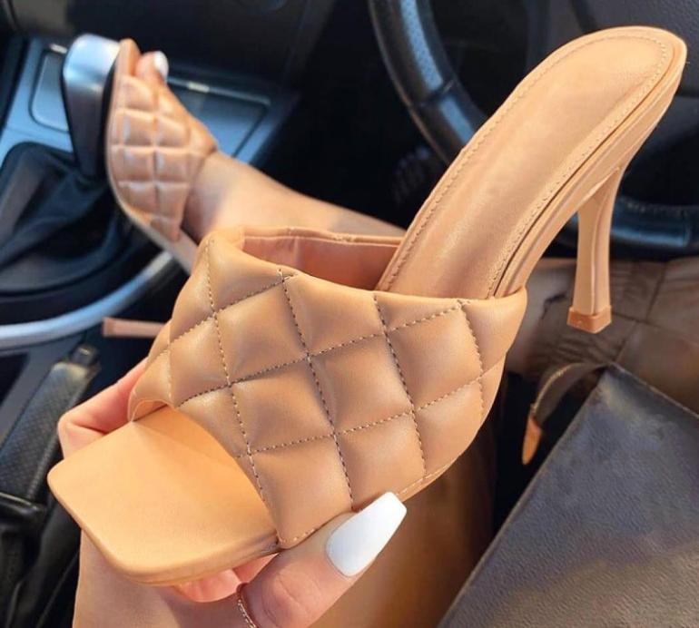 

Summer Women Luxury Sandals Square Toe Ladies Heel Mules Sexy Thin High Heels Sandals Slippers Female Fashion Woman Shoes 9CM5100186, White