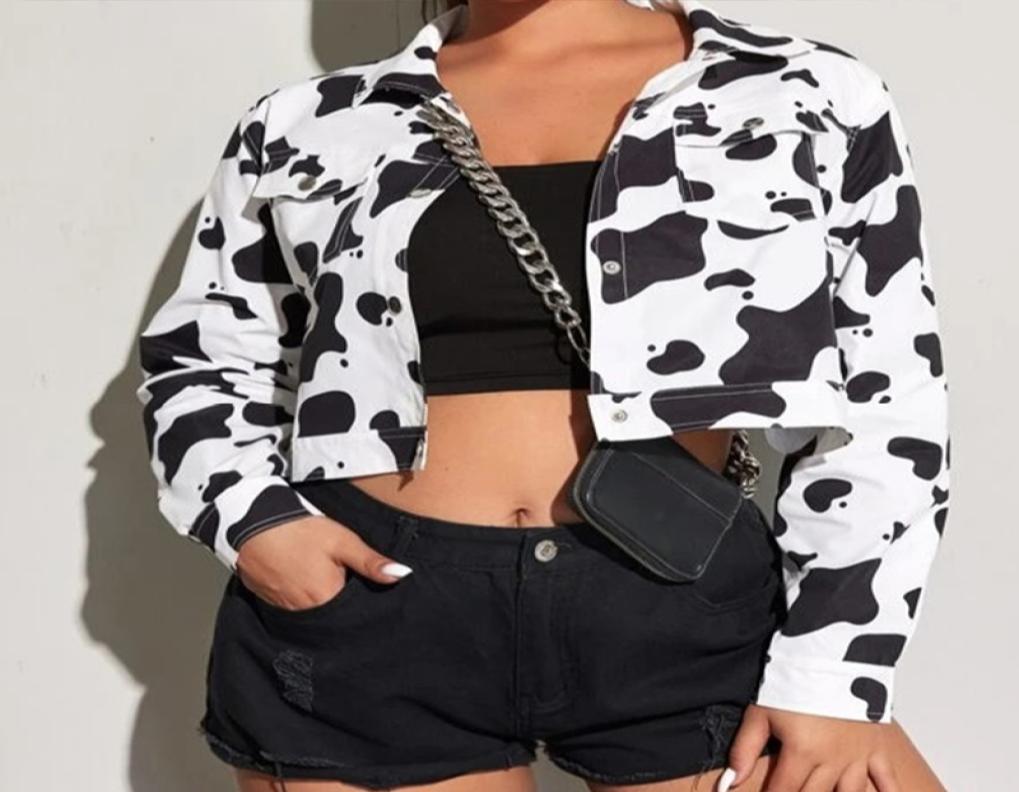 

Women039s Cow Print Autumn Jacket Coats Long Sleeve Single Breasted Croped Coat Female 2020 Pocket Plus Size Streetwear Lady To7103869, White