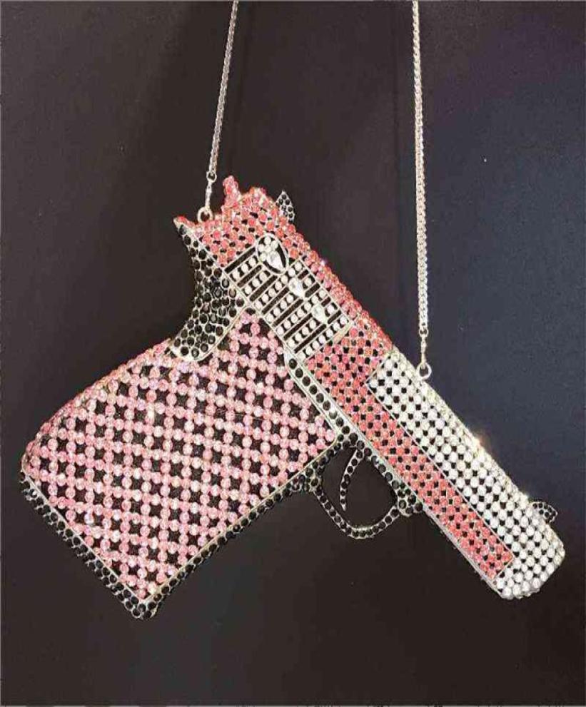 

Luxury Diamond Crossbody Women Handbag Lady Phone Purse Hood Bag Gun Shape Crystal Bling Rhinestone Evening Clutch Bags 2206164965881, Ivory