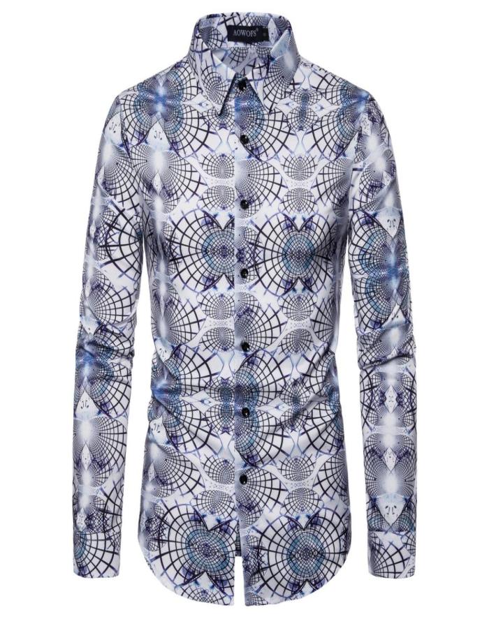 

Whole mens designer casual dress shirts 2020 Spring Long Sleeve Digital Printing Lapel Neck Slim Fit Shirts mens breathable T9653914, White