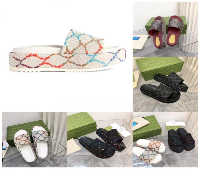 

Brand Multicolor Women039s Platform Slide Sandal Designer Sandals Embroidery Thick bottom slipper luxury Alphabet lady High hee1549560, Black