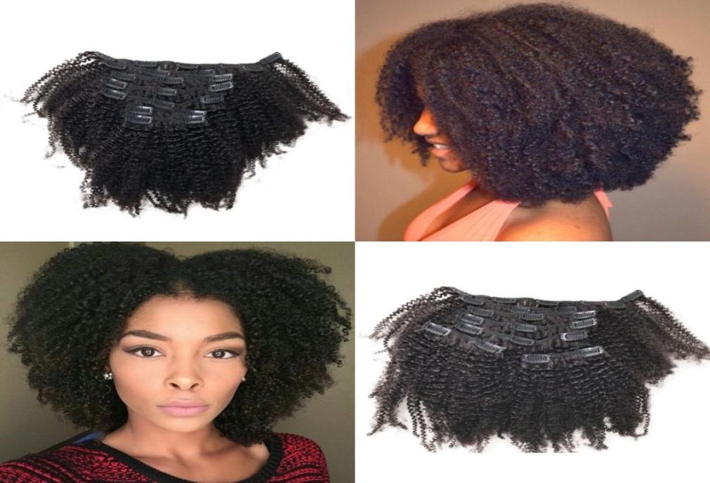 

African American Afro Kinky Curly Clip In Human Hair Extensions 7Pclot Malaysian Clip Ins FDSHINE4923505