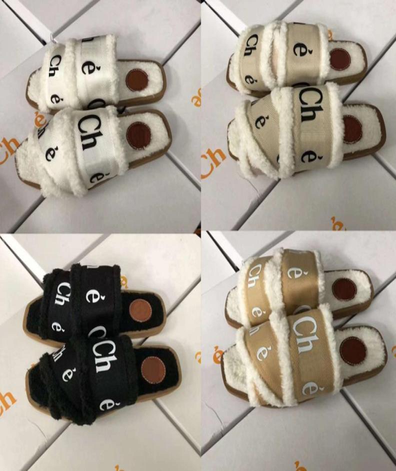 

Woody Mules Women Designer Slippers Slides Sandals Fur Canvas Shearling Fashion Flat White Black Sail Woman Beach Pantoufle Winter3579523, Red