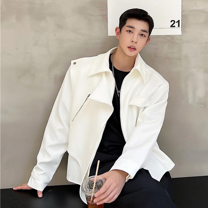 

Men's Jackets 2023 Spring Cargo Men Turn-down Collar Teens Japanese Trendy Clothing Coats Zip-up Vintage American Streetwear U45, White