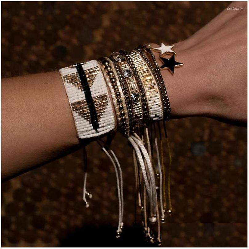 

Beaded Strand Independent Station European And American Ins Wind Net Red Miyuki Antique Rice Beads Handwoven Geometric Bracelet Drop Dhbfk