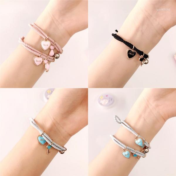 

Charm Bracelets 2pcs Magnetic Bracelet Hair Rope Girl Love Key Small Rubber Band Girlfriend Accessories Headdress Ornaments
