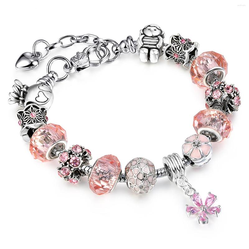 

Link Bracelets Adjustable Crown And Flower Fashion Jewelry Fit Bangle Bracelet With Charms Set Teen Girls Gifts