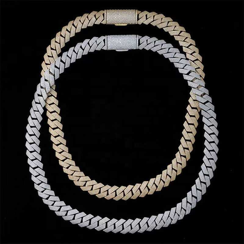 

Luxury Hip Hop 15mm Ice Out Cuban Link Chain 925 Silver Four Row Moissanite Necklace for Women Men