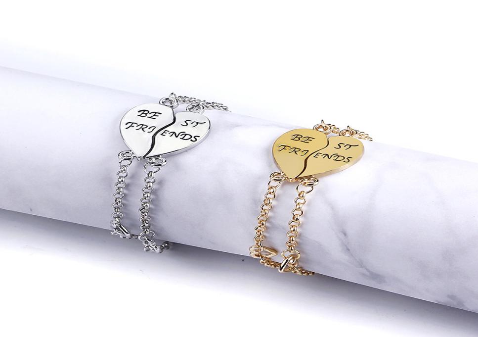 

Friends Half Heart Shaped Inspirational Friendship Bracelets Set of 2 gold tone6279390
