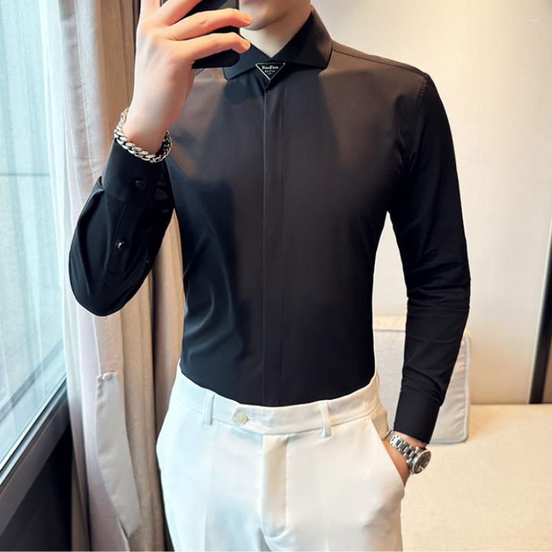 

Men's Casual Shirts Spring Mens Long Sleeve British Style White For Men Clothing Business Formal Wear Slim Fit Tuxedo Dress Sale, Black