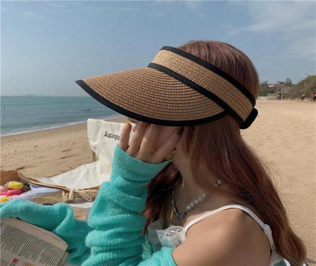 

Wide Brim Hats 2021 Handmade Raffia Straw Hat Sun Visor Sunscreen Lady Beach Caps Vacation Protection UV Stab Fashion Ins For Wome9509181, Red