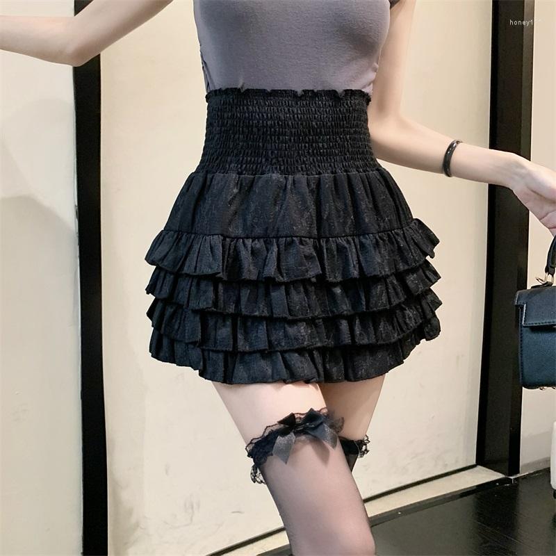 

Skirts Summer Black Pleated Cake Skirt A-line Sexy Bag Hip High Waist Women
