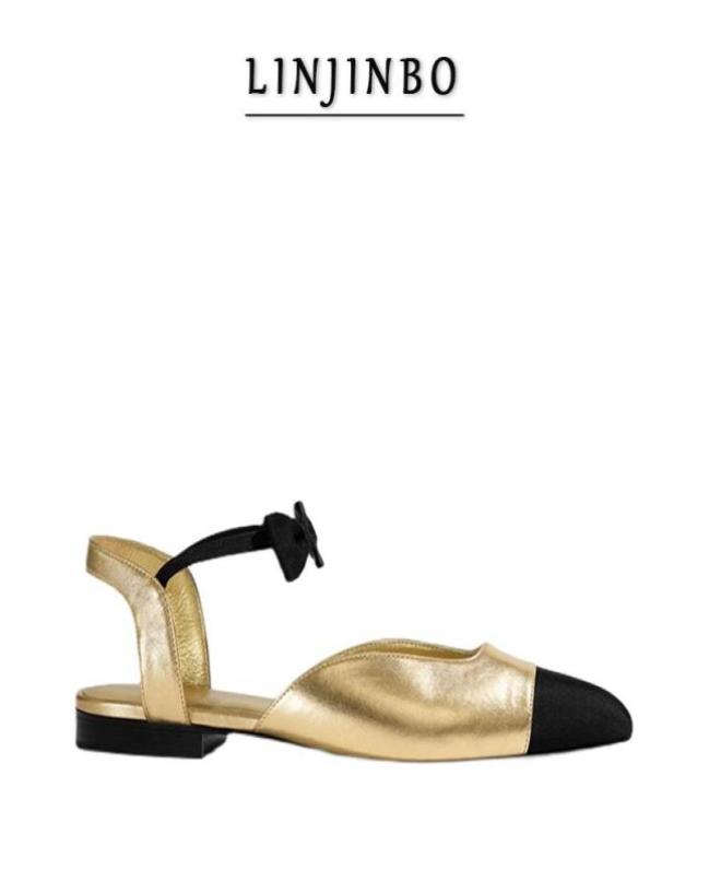 

Bowknot Design Flat Heel Mary Jane Shoes Women Pointed Toe Slingback Sandals INS Fashion Party Female 2021 Spring2441232, Gold