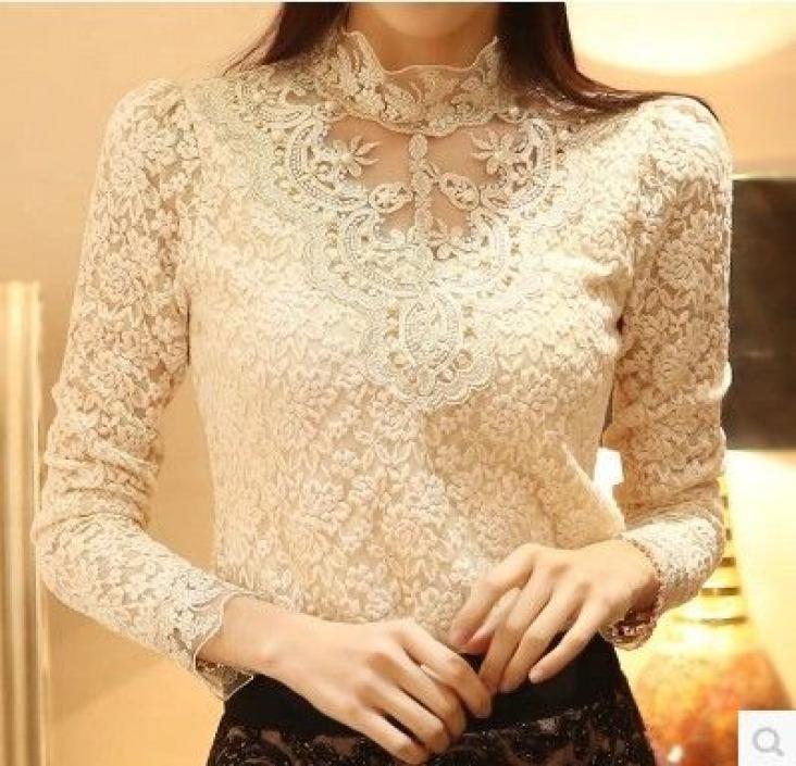 

WholeNew Autumn Long Sleeve Beading Blouse Women Elegant Lace Hollow Blouse Plus Size Ladies Office Shirts Blusas Femininas6424834, Beige