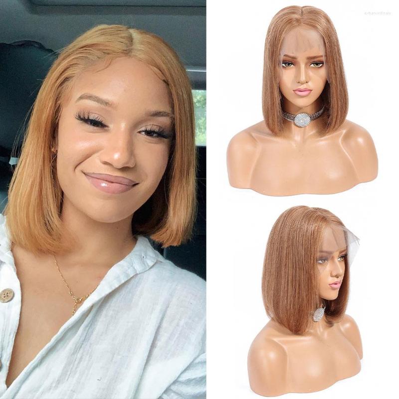

Short Bob Wig Brazilian Straight Remy #27 Honey Blonde Human Hair Wigs 150% 13 4 PrePlucked Burgundy Red 99J Lace Front, 1b
