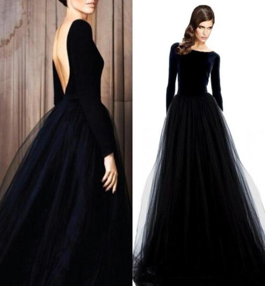 

2020 New Long Sleeves Black Wedding Dresses Sexy Low Back Stretch Top Tulle Skirt Simple Non White Bridal Gowns With Color8924457, Custom made from color chart