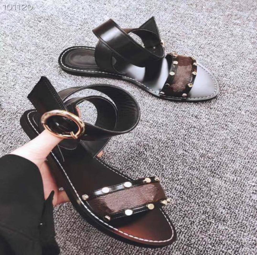 

newest1 Women flat sandals Popular Leather Sandal Striking Gladiator Style Leather Outsole Perfect Flat Canvas Plain Sandal4031848, Black