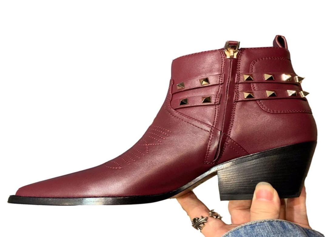 

Genuine Leather Pointed Toe Ankle Boots Square Heel Runway Shoes Women Formal Career Shoes Winter Short Boot1280716, Black