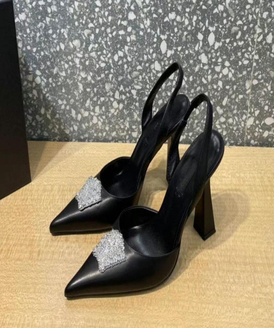 

Luxury style women039s highheeled sandals fashion dress 11cm heel san dals diamond decorative leather rubber outer 35429936916, Black