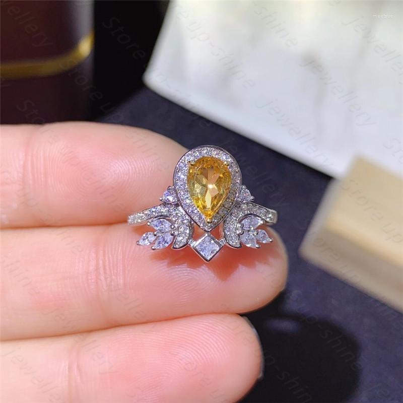 

Cluster Rings For Women Natural Citrine Gemstone 925 Silver Sterling Fine Jewelry Oval Bridal Wedding Bijouterie