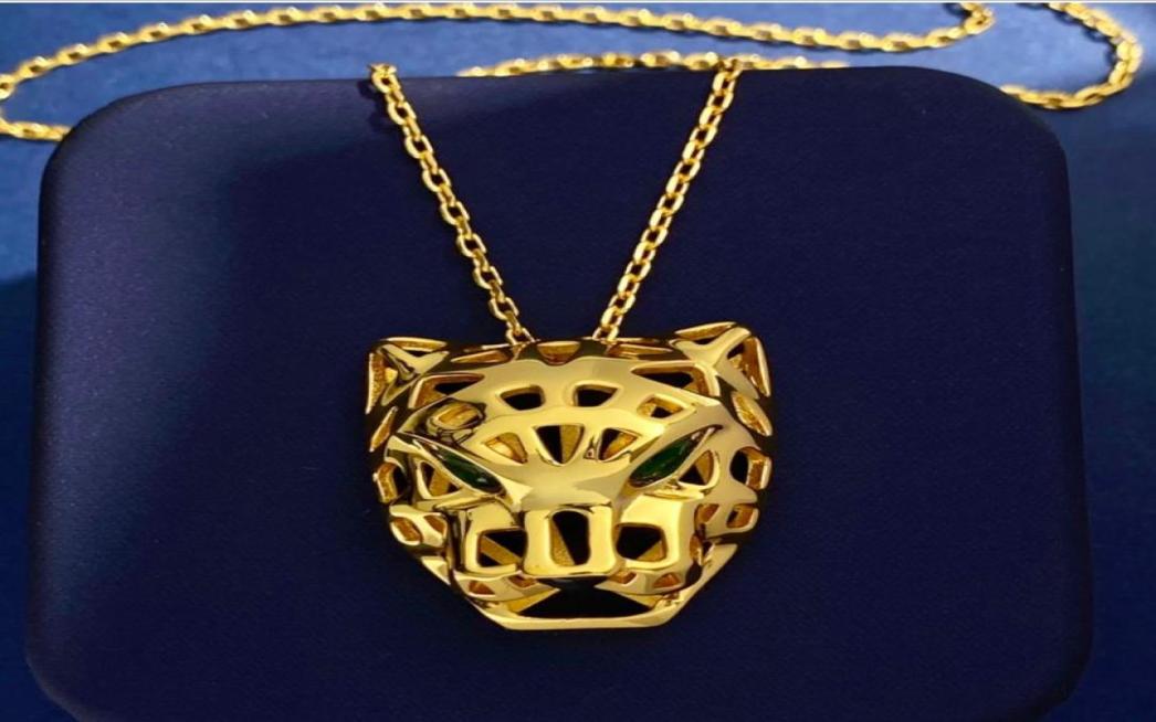 

18K gold Plated Leopard Head Sweater Long Chain Necklaces for Women Designer Goldcolor Copper Necklace Jewelry panther With Green 7879659