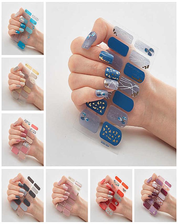 

3D Gold Stamping Nail Stickers Decals Sheet 14 Tips Self Adhesive Fashion DIY Nails Art Accessories1924636, Light yellow