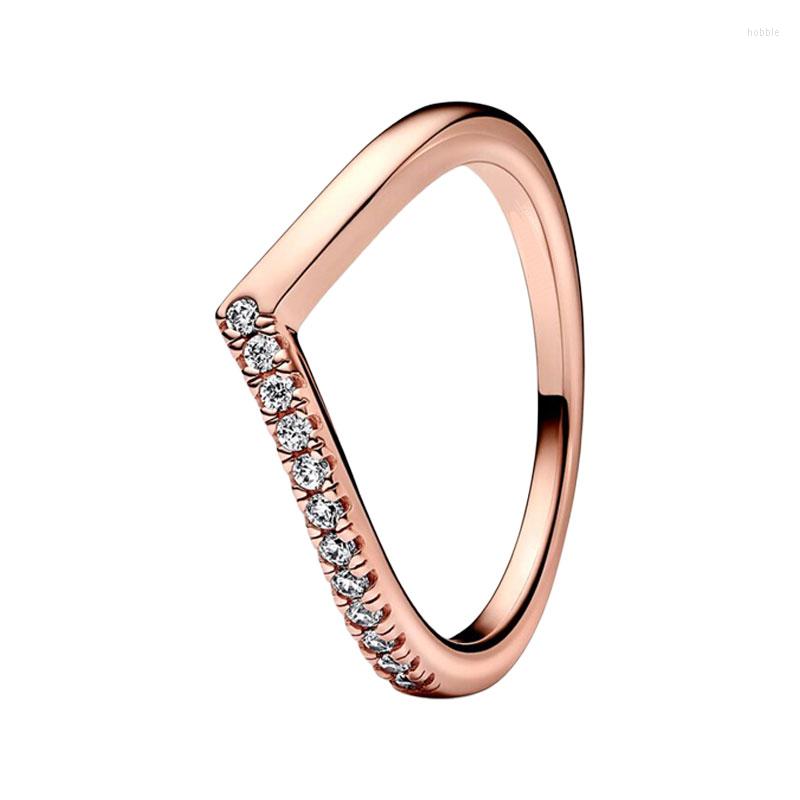 

Cluster Rings Wedding Bands Timeless Wish Half Stack Finger For Women 14K Rose Gold Jewelry V Wishbone Prong Setting Round Clear Zircons