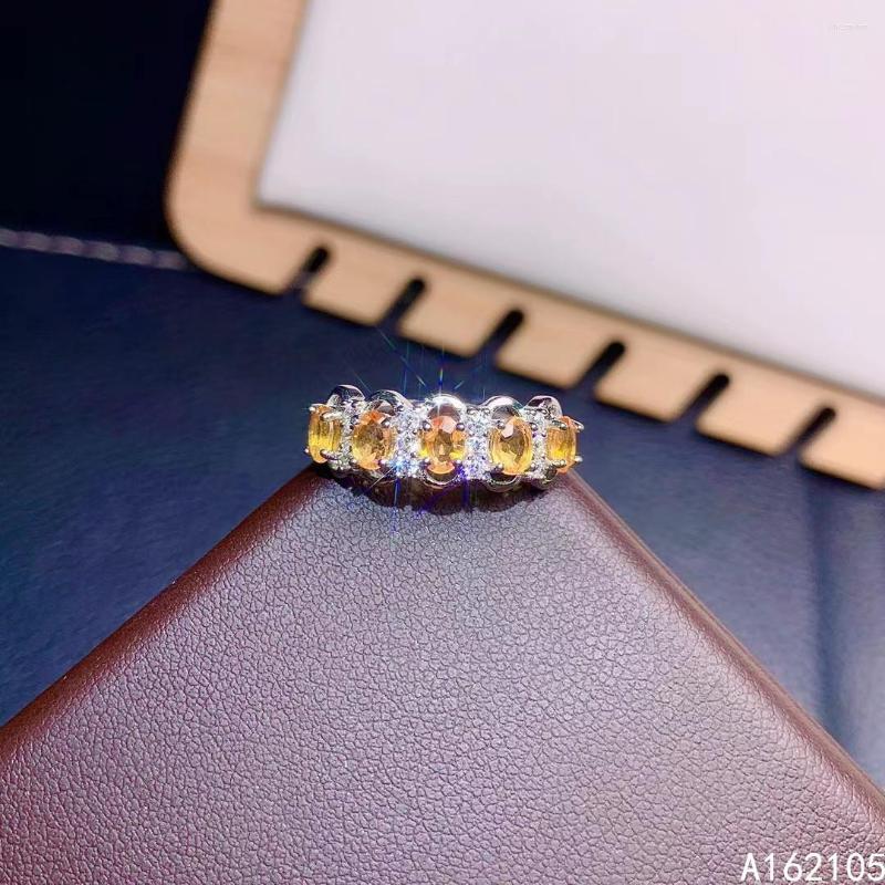 

Cluster Rings 925 Pure Silver Chinese Style Natural Yellow Sapphire Women's Luxury Classic Simple Adjustable Gem Row Ring Fine Jewelry