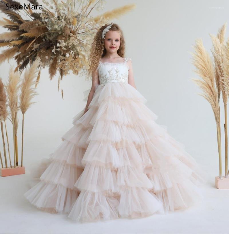 

Girl Dresses Luxury Flower Sequins Straps Neck Teens Wedding Party Gown Girls Pageant Dress First Communion, Light chanpagne