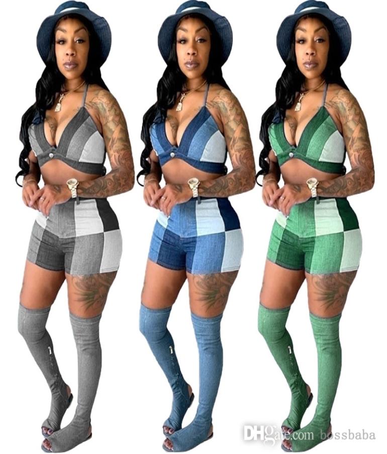 

Womens 2022 Summer Large Plaid Strapless Sleeveless Shorts Set Bra Top 2 Piece Sexy Women Clothes7252675, Gray