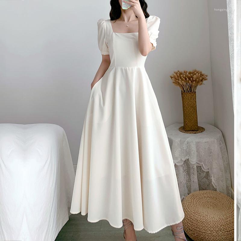 

Casual Dresses Minimalism 2023 Summer Autumn Evening Party Dress Robe Office Lady Square Neck Puff Sleeve Aline Maxi Long For Women, Pn-xigua-783w