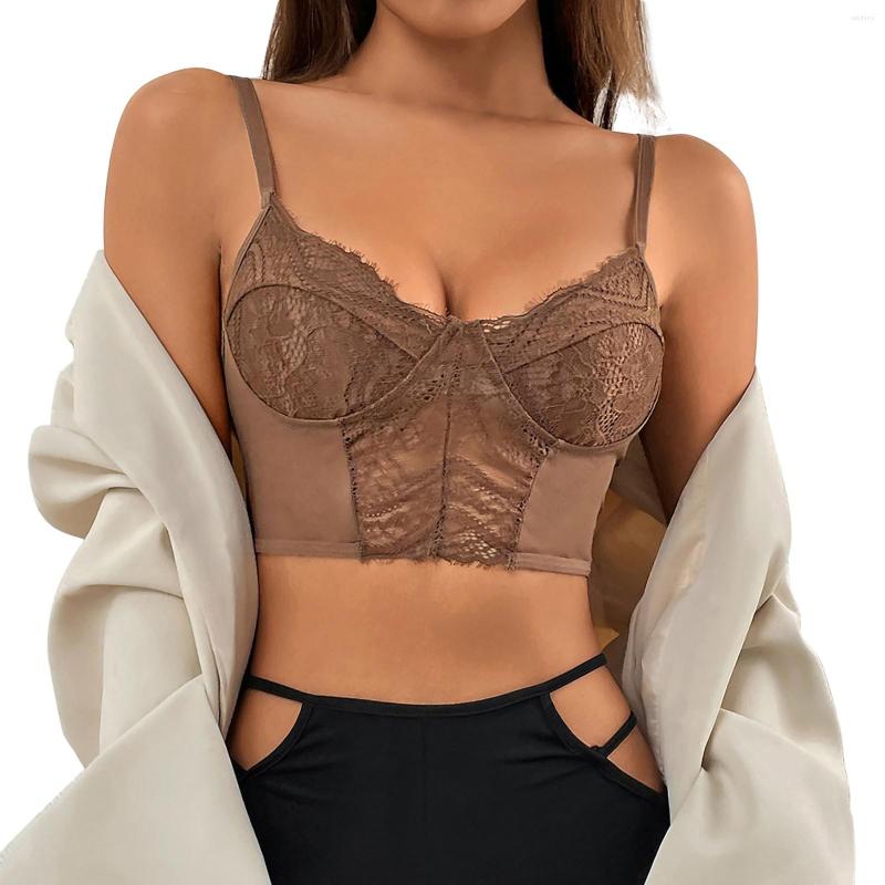 

Camisoles & Tanks Sexy Bra Lace Push Up Lingerie Bralette Women Camisole Crop Tops Mesh Bras Underwear Bustier Corset Ladies Solid Color, Brown