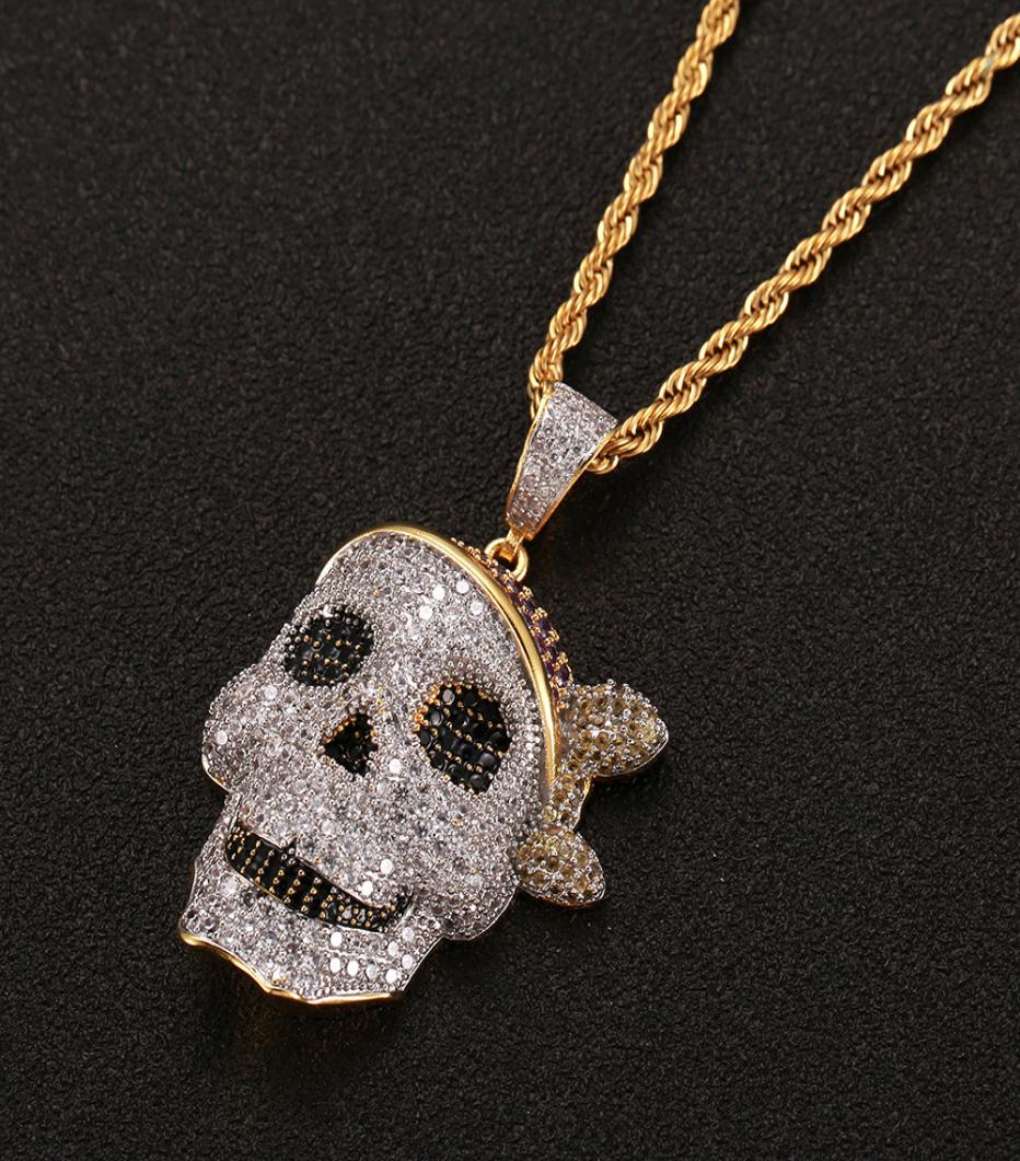 

Men Skull Pendant Necklace Personality Chain Gold Silver Iced Out Cubic Zirconia Hip hop Rock Jewelry9234134