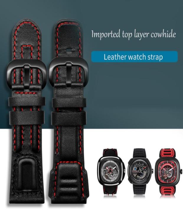 

YQ 28mm Genuine Calf Leather Watch Band For Seven Watches Strap Watchband Man Fashion Wristband Black Friday Strap with Tools7913172