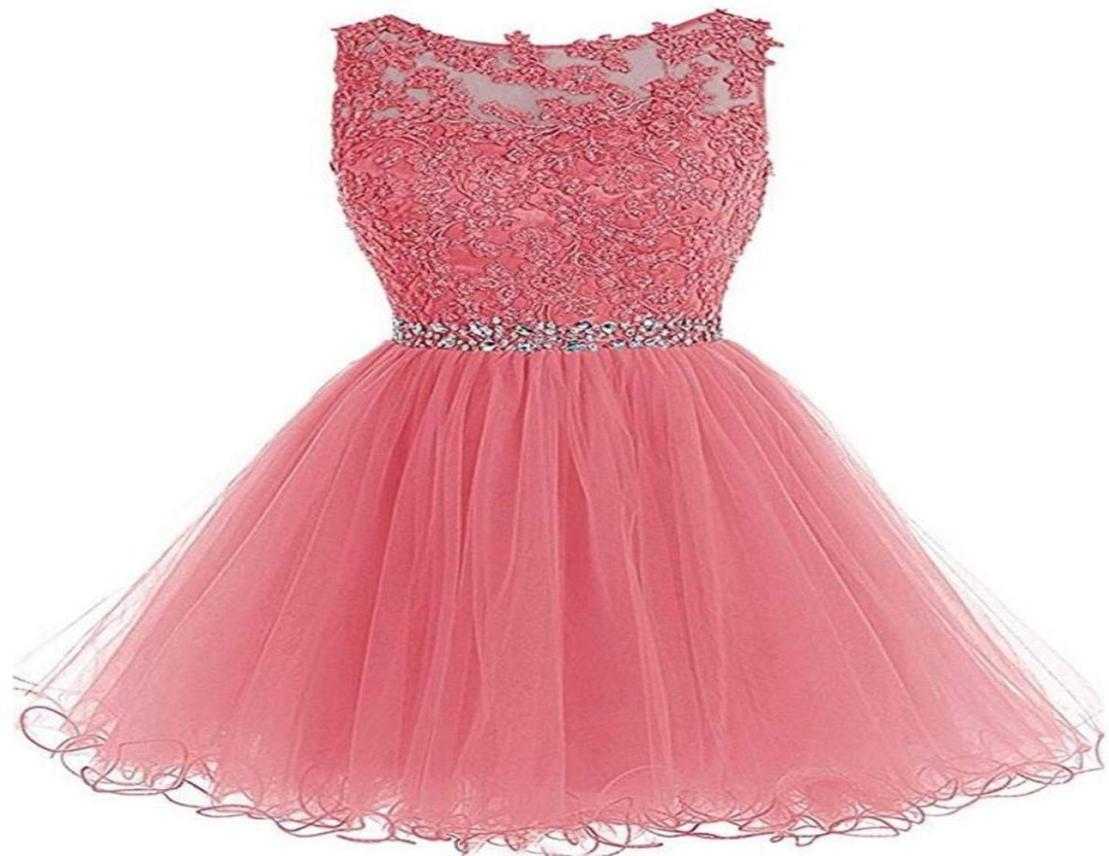 

2019 New Cheap Tulle Short Prom Dresses Plus Size Appliques Mini Graduation Formal Evening Homecoming Party Gown AL128207894, Same as image