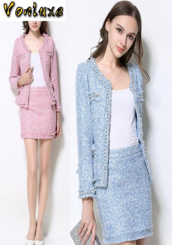 

dress Suits Women Runway Designer Elegant Office Lady Formal Tweed Wool Blazer Jacket Mini Skirt 2 Piece Sets Autumn Winter9150211, Pink