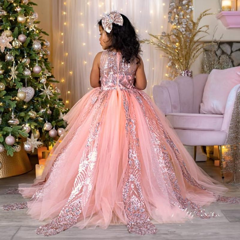 

Girl Dresses Fluffy Tulle Flower Long Length Girls Wedding Party Dress Glitter Sequins First Communion Birthday Gown, Custom made