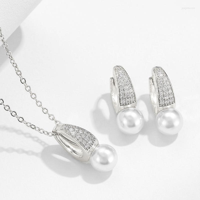 

Necklace Earrings Set Romantic Bridal Engagement Fashion Elegant Pearl Wedding For Women Anniversary Gift Wholesale, Picture shown