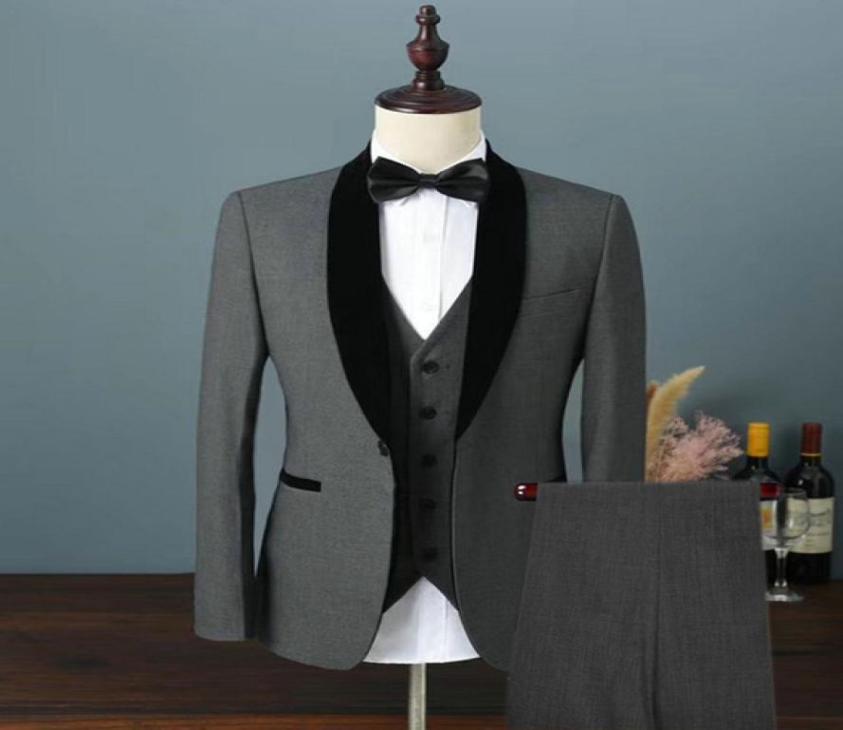 

New Popular One Button Dark Grey Groom Tuxedos Shawl Lapel Men Wedding Party Groomsmen 3 pieces Suits JacketPantsVestTie K1003404088, Navy