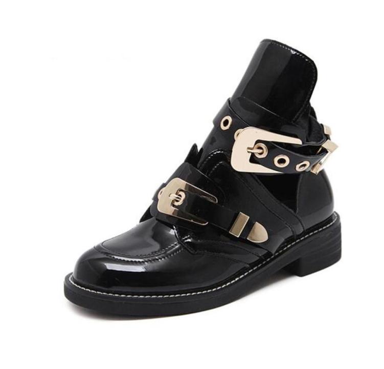 

European famous brand woman boots buckle strap boots cut out ankle boot for woman metal buckle open Martin boats British 7999662, Blue