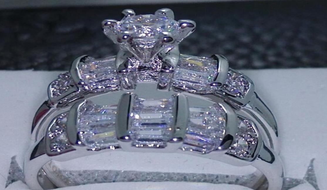 

Whole Size 678910 unique design Fashion jewelry white Topaz 10kt white gold filled Gem Wedding Ring set6938962