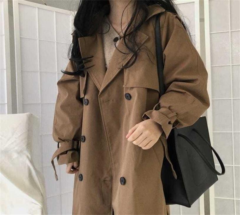 

Women039s Windbreaker Chic Vintage Brown Trench Coat Casual Long Lapel Double Breasted Sashes Loose Ladies Coats 2201148924983, Beige