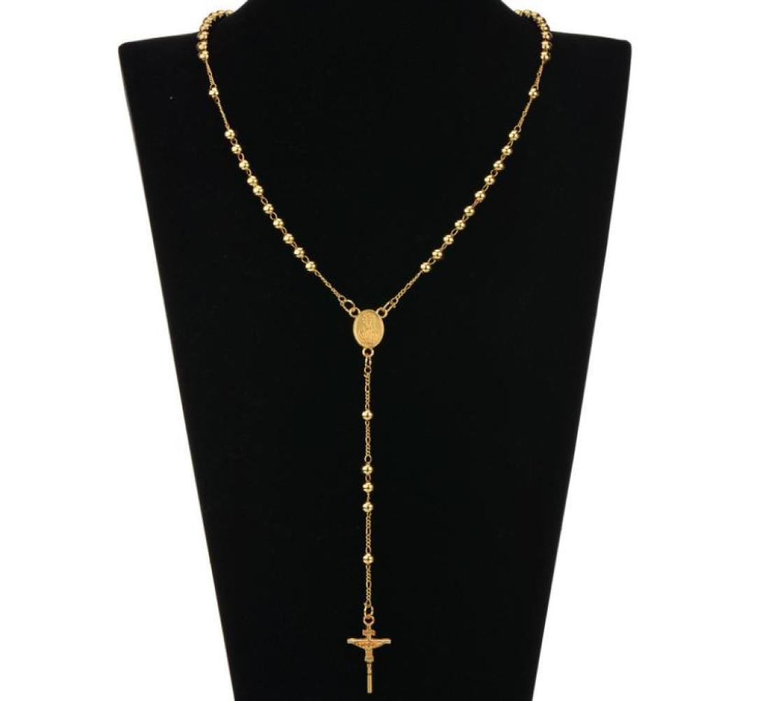 

Fashion HIp Hop Rosary Pray Bead Jesus Cross Long Necklaces Pendants Bead Necklace for men women8013907