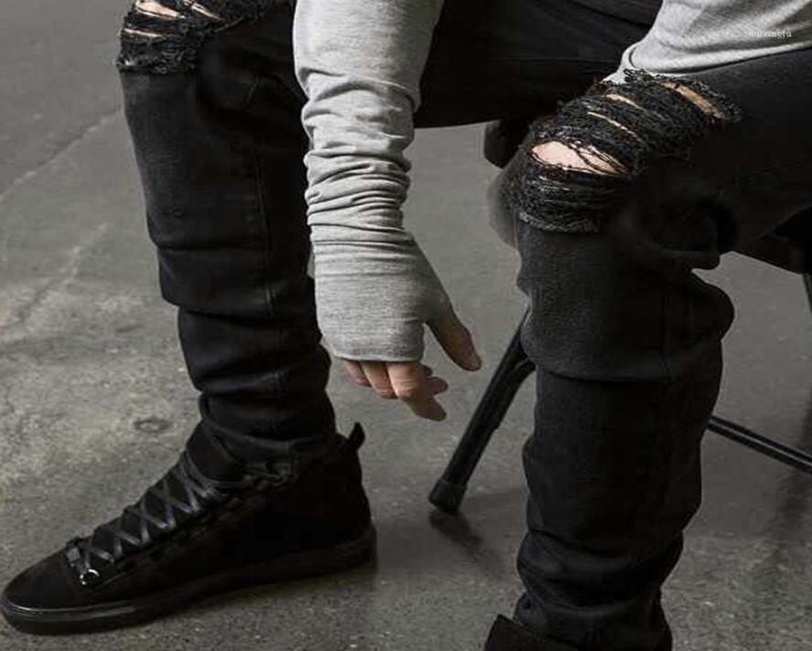 

WholeFashion Mens Straight Slim Fit Biker Jeans Pants Distressed Skinny Ripped Destroyed Denim Jeans Washed Hiphop Trousers B7155181, Beige