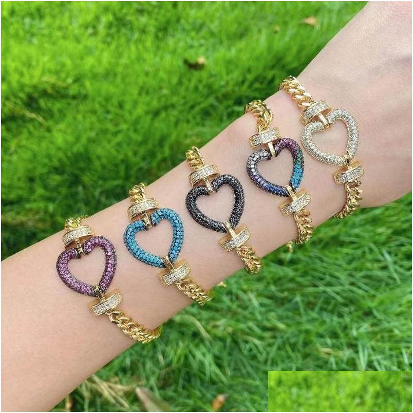 

Chain Link Bracelets 5Pcs Vintage Color Cz Crystal Heart Curb Bangles For Women 2022 Chunky Colorf Jewelry Drop Delivery Dhw0X